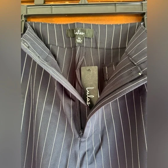 Lulus Confident Appeal Navy Blue Pinstripe High-Rise Pants - Picture 5 of 7